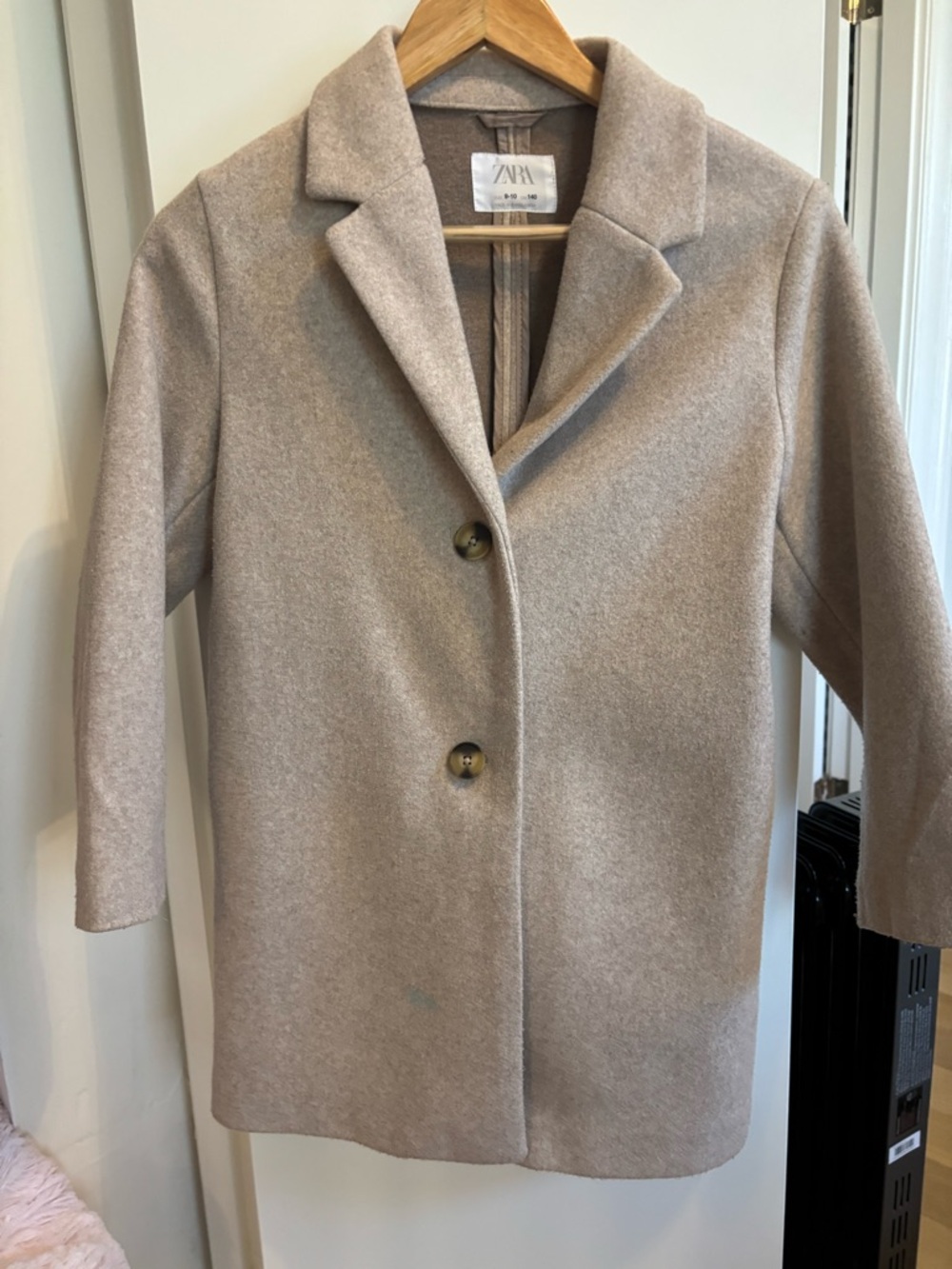 Zara Taupe Single-Breasted Wool-Blend Pea Coat